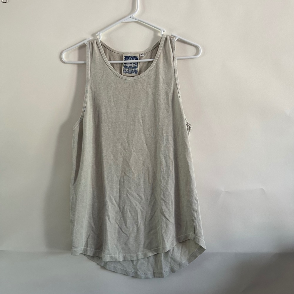 Jungmaven Hemp Organic Cotton Tank Top XS Oatmeal Tan Curved Hem American Made